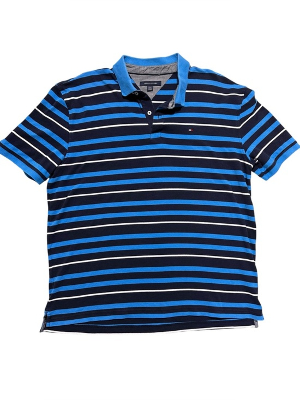 Tommy Hilfiger Navy, Bright Blue & White Striped Polo Shirt XL - Picture 1 of 9